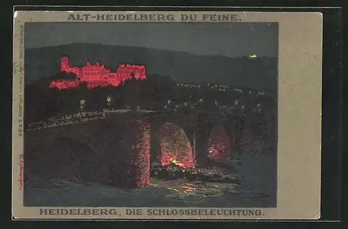 Künstler-AK Friedrich Kallmorgen: Heidelberg, Schlossbeleuchtung