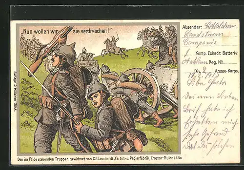 AK Soldaten auf dem Weg in die Schlacht, Propaganda 1. Weltkrieg