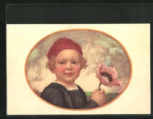Künstler-AK Ludwig von Zumbusch: Kind mit Mohnblume zum Blumentag 1913