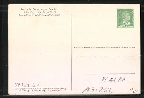 AK Bamberg, Postkutschen im alten Posthof, Ganzsache PP101E1