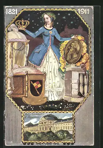 AK Zum 90. Geburtstag Prinzregent Luitpold (1821-1911) mit Geburtsschloss, Ganzsache Bayern