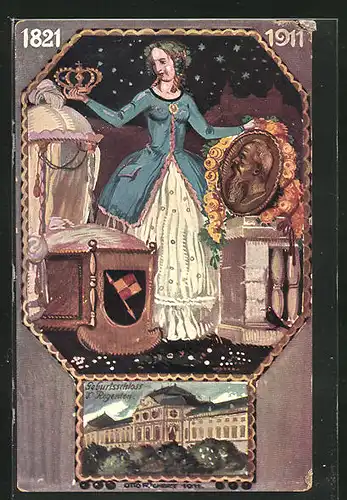 AK Zum 90. Geburtstag Prinzregent Luitpold (1821-1911) mit Geburtsschloss, Ganzsache Bayern