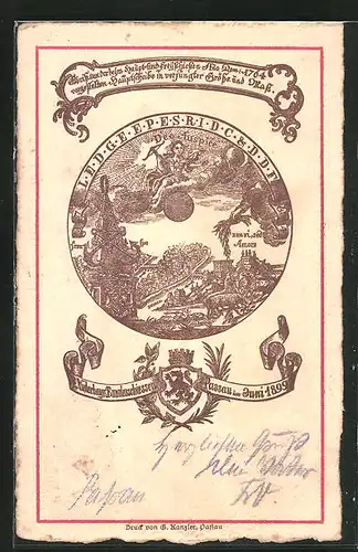 AK Passau, V. Niederbay. Bundesschiessen 1899, Ganzsache Bayern PP15C17