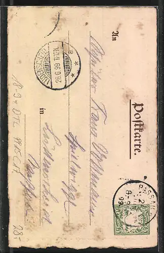 AK Passau, V. Niederbay. Bundesschiessen 1899, Ganzsache Bayern PP15C17