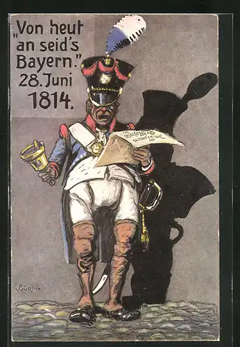 Künstler-AK Würzburg, Erinnerung an die 100jähr. Zugehörigkeit Unterfrankens zu Bayern, Ganzsache Bayern PP38D6