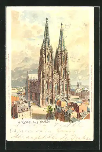 Lithographie Köln, Blick zum Dom