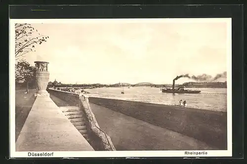 AK Düsseldorf, Rheinpartie mit Dampfer