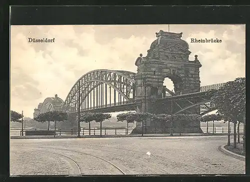 AK Düsseldorf, Blick zur Rheinbrücke