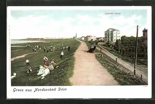 AK Nordseebad Döse, Promenade mit Central-Hotel