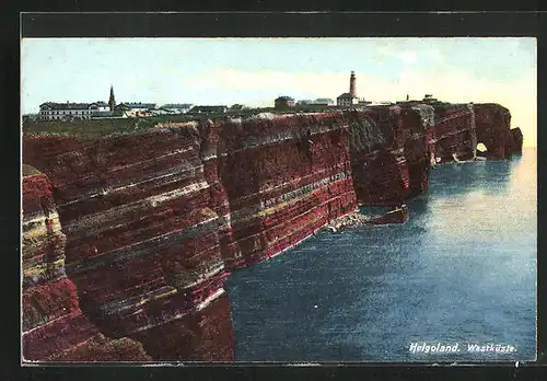 AK Helgoland, Westküste mit Leuchtturm