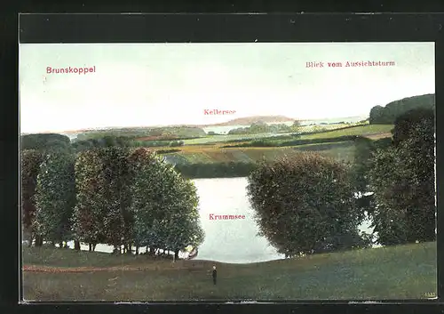 AK Bruhnskoppel, Blick vom Aussichtsturm zum Krummsee und Kellersee