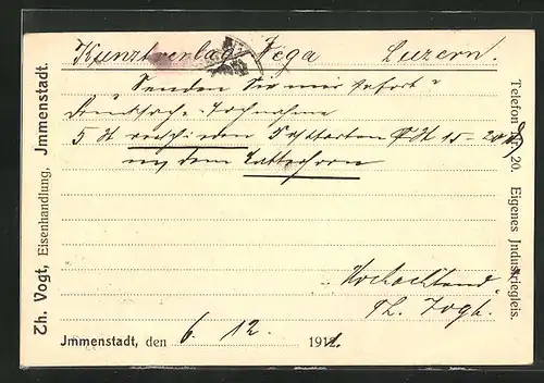 AK Immenstadt, Geschäftskarte Eisenhandlung Th. Vogt