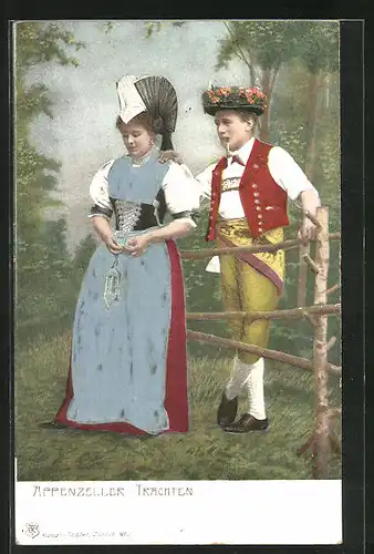 Präge-AK Mann und Frau in Appenzeller-Tracht