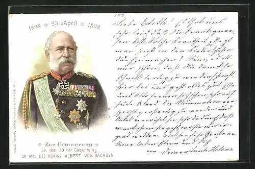 Lithographie Erinnerung an den 70. Geburtstag von Sr. Maj. König Albert von Sachsen