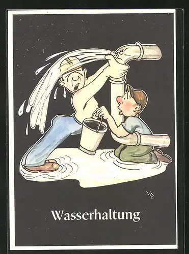 Künstler-AK sign. H. Moritz: Wasserhaltung, Bergbau
