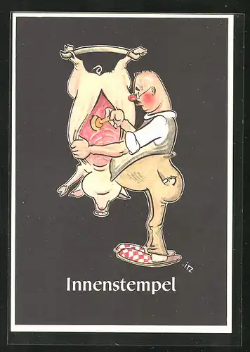 Künstler-AK sign. H. Moritz: Innenstempel, Bergbau