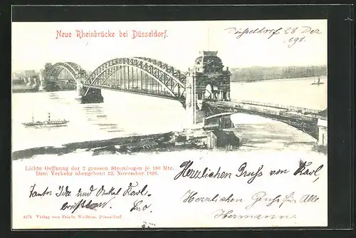 AK Düsseldorf, Neue Rheinbrücke