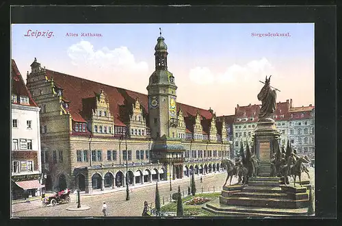 AK Leipzig, Altes Rathaus und Siegesdenkmal