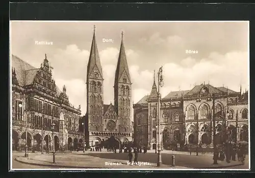 AK Bremen, Marktplatz mit Dom, Rathaus und Börse