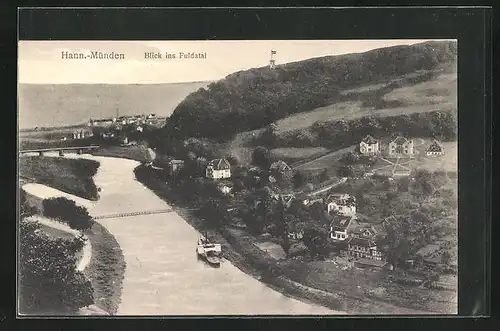 AK Hann.-Münden, Blick ins Fuldatal, Dampfer an der Anlegestelle