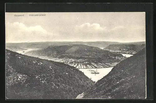 AK Boppard / Rhein, Vierseenplatz, Dampfer auf dem Rhein