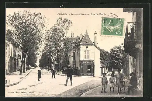 AK Chagny, Route de Beaune et Rue du Moulin