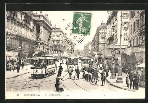 AK Marseille, La Cannebière, Les Tramways, Strassenbahn