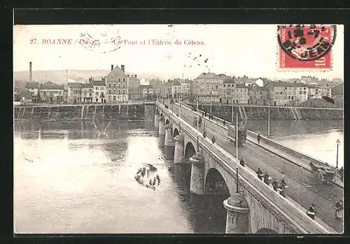 AK Roanne, Le Pont et l`Entrée du Coteau, Le Tramway, Strassenbahn