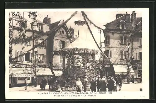 AK Auxerre, Concours International de Musique 1934, Place Charles Surugue, Le Kiosque, Sängerfest
