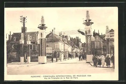 AK Auxerre, Concours International de Musique 1934, Arc de Triomphe de la Rue de Paris, Sängerfest