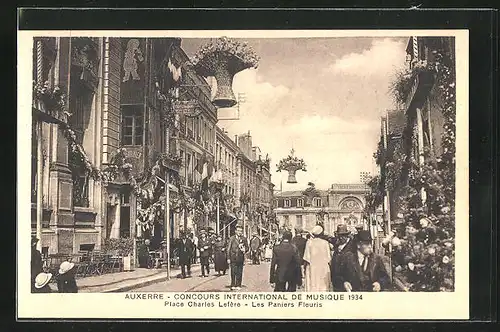 AK Auxerre, Concours International de Musique 1934, Place Charles Lefère, Les Paniers Fleuris, Sängerfest