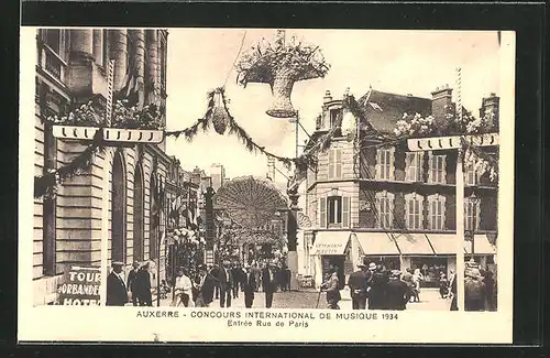 AK Auxerre, Concours International de Musique 1934, Entrée Rue de Paris, Sängerfest