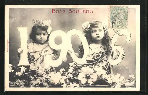 AK Kleine Mädchen halten die Jahreszahl 1906 in den Händen, Bons Souhaits