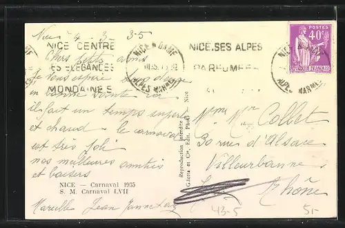 AK Nice, Carnaval 1935, Faschingsumzug