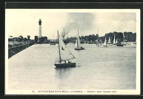 AK Ouistreham Riva-Bella, Règates dans l`avant port, Leuchtturm