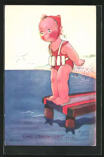 Künstler-AK Beatrice Mallet: Mädchen auf dem Steg vor dem Sprung ins Wasser