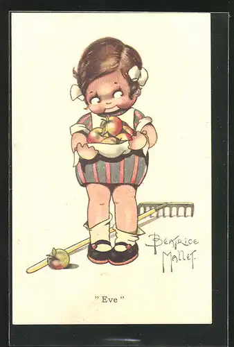 Künstler-AK Beatrice Mallet: Mädchen mit einer Schale Äpfel