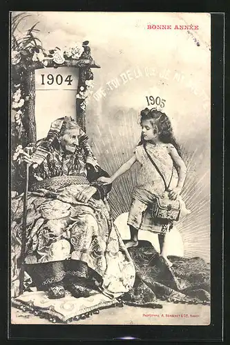 AK Junges Mädchen mit alter Frau und Jahreszahl 1904