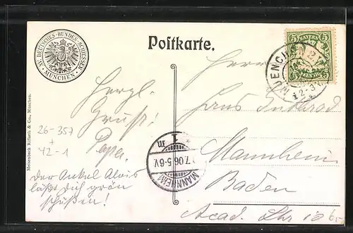 Künstler-AK Claus Bergen: München, XV. Deutsches Bundesschiessen 1906, Haupt-Portal zum Festplatz
