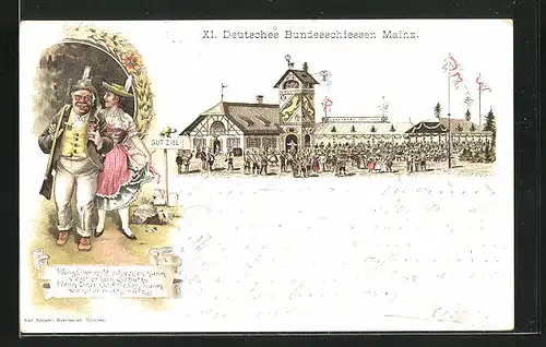 Vorläufer-Lithographie Mainz, XI. Deutsches Bundesschiessen, 1894, Festhalle