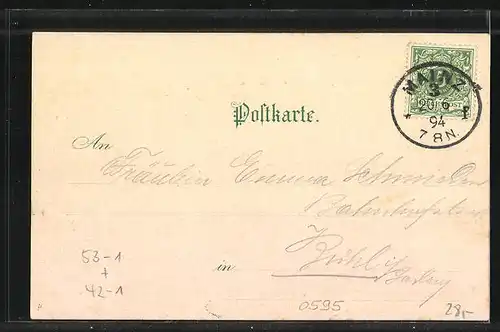 Vorläufer-Lithographie Mainz, XI. Deutsches Bundesschiessen, 1894, Schütze nimmt die Zielscheibe ins Visier