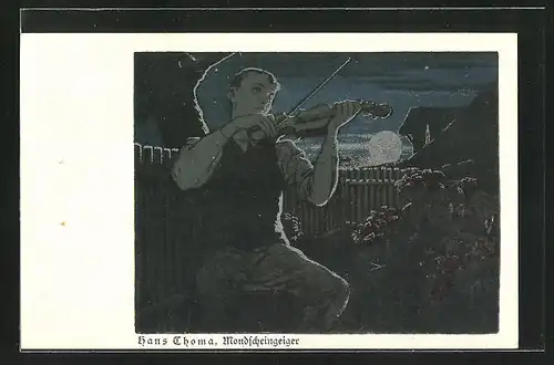Künstler-AK Hans Thoma: Mann spielt im Mondschein auf der Geige, Mondscheingeiger