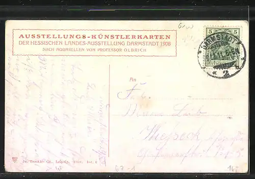 AK Landes-Ausstellung Darmstadt 1908 - Das Ausstellungshaus und der Hochzeitsturm