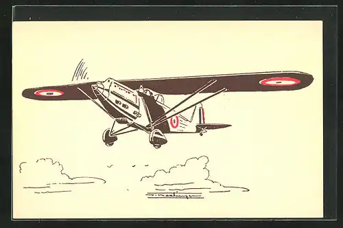 Künstler-AK Flugzeug Potez 39 - Appareil biplace d`observation