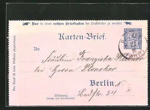 AK Berlin, Karten-Brief als Ganzsache, Private Stadtpost