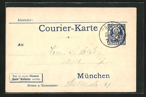 AK München, Courier-Karte als Ganzsache, Private Stadtpost