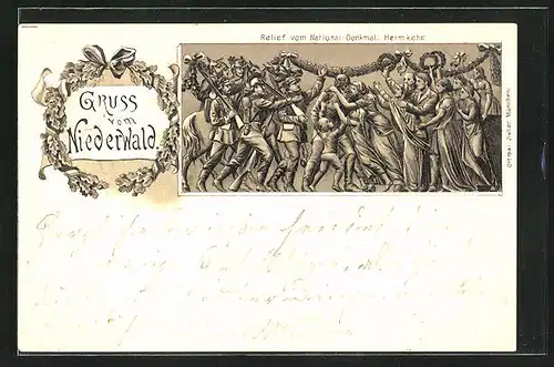 AK Gruss vom Niederwald, Relief vom National-Denkmal - Heimkehr