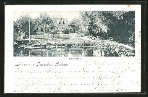 AK Ostseebad Dahme, Dorfpartie am Teich