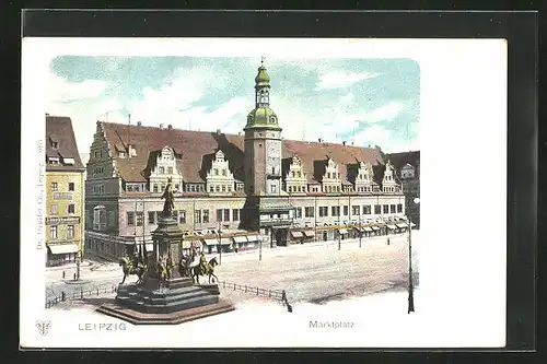 AK Leipzig, Marktplatz mit Denkmal