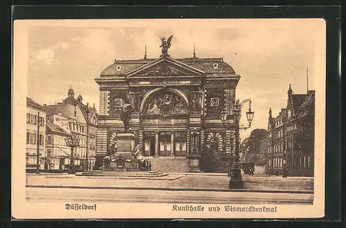 AK Düsseldorf, Kunsthalle und Bismarckdenkmal